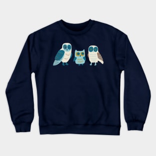 Trio of Owls - Teal, aqua and mustard Crewneck Sweatshirt